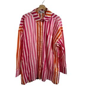 Beach Riot long sleeve 100% cotton shirt blouse pink striped Sz Petite L‎ Women